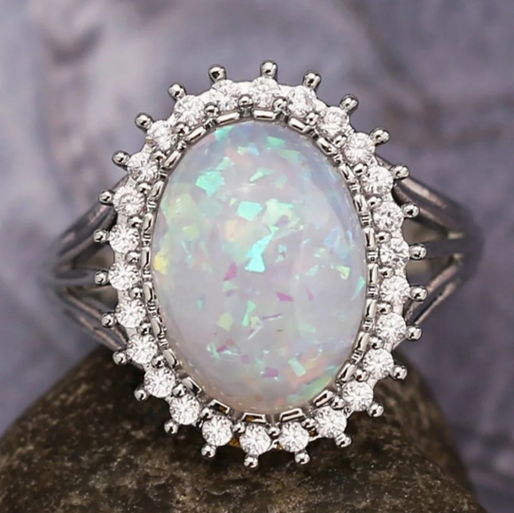 Jewelry - New huge opal diamond 925 sterling silver ring